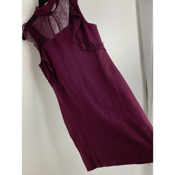 NWT Free People Beaumont Muse Lace Detail Dress Sz S Plum Mock Neck Ruffle 6503 - Picture 7 of 11